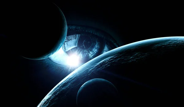Menselijk oog en ruimte. Elementen van deze afbeelding geleverd door NASA. — Stockfoto