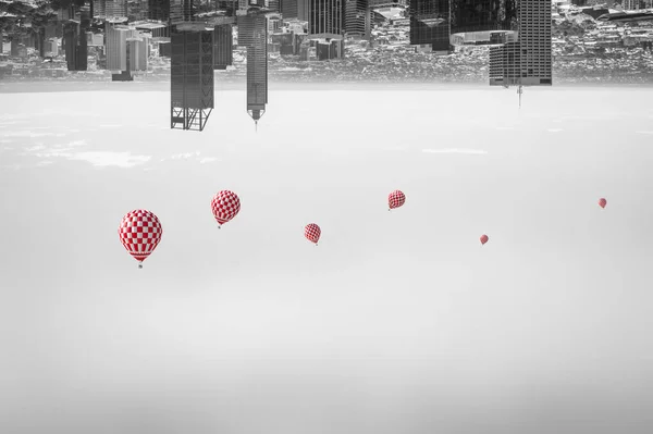 Heißluftballon schwebt. Gemischte Medien — Stockfoto