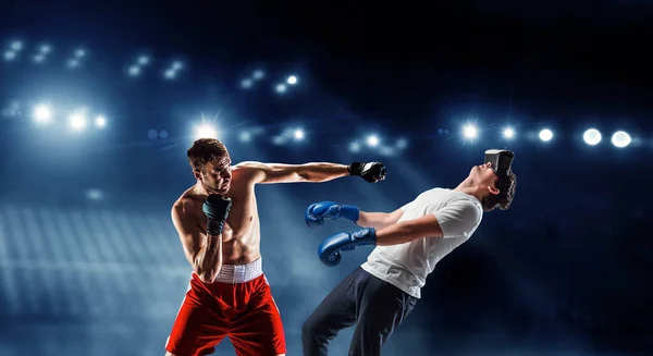 Young man boxing. . Mixed media — Stock Photo, Image