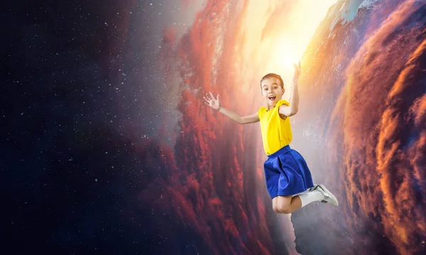 Kid in the space . Mixed media — Stock Photo, Image