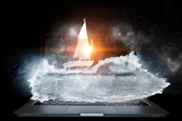 Zeilboot in storm op zee — Stockfoto