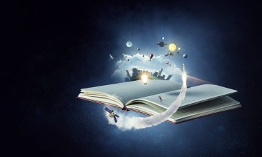 Kitap dünyası konsepti. Karışık ortam