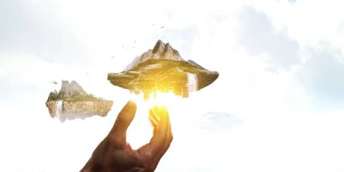 Havada yüzen dağlı manzara