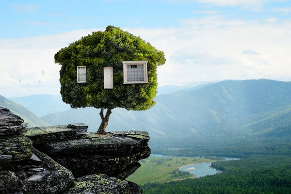 Little Eco House op het groene gras — Stockfoto
