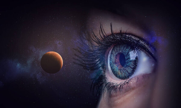 Human eye and space. Elements of this image furnished by NASA. Mixed media