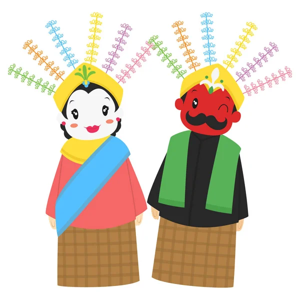 Ondel - ondel, dev kukla. Jakarta Maskotu - Betawi. Ondel - ondel karikatür vektör illüstrasyon