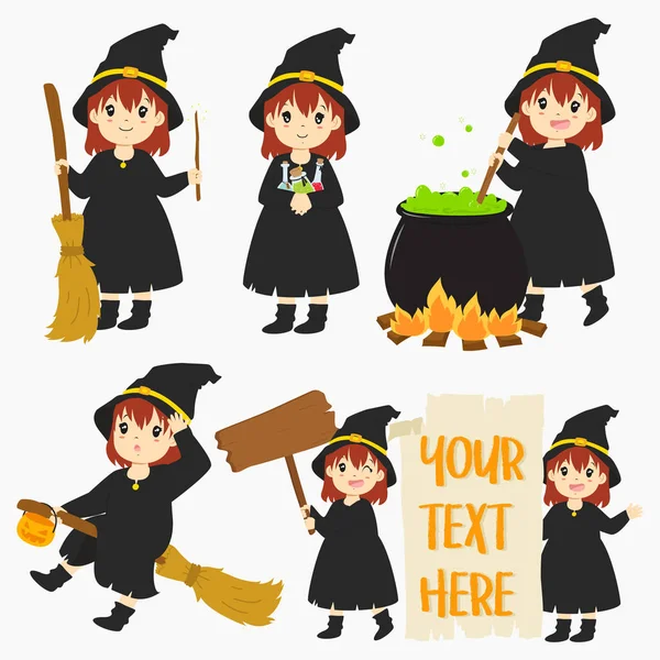 Cute Witch Halloween Elements Vector Set — Stockvector