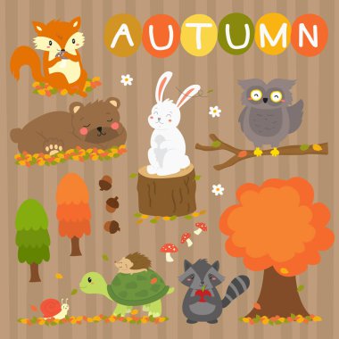 Cute autumn animals vector collection. Autumn season animals