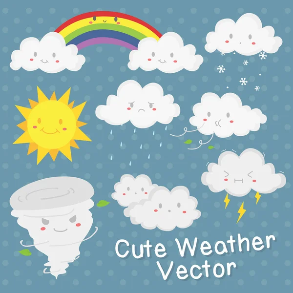 Set Cute Weather Different Expression Weather Cartoon Vector Set — Stock Vector