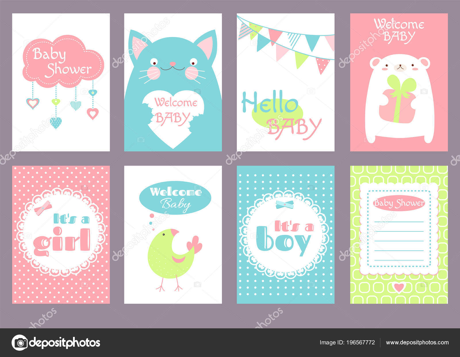 Collection Birthday Banner Background Flyer Placard Cute Animals Baby  Shower Stock Vector Image by ©frenta #196567772