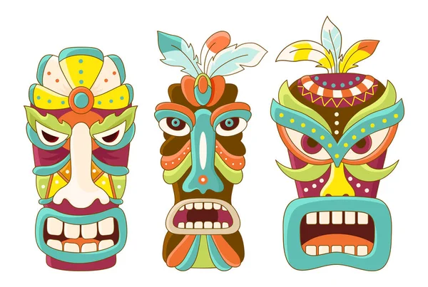 Collection Masque Tribal Tiki Set Autocollant Pour Scrapbooking Masque Vectoriel — Image vectorielle