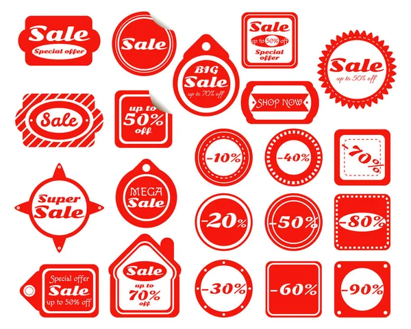 Set Red Sale Ticket Label Sticker Corner Tag Inscriptions Big — Stock Vector