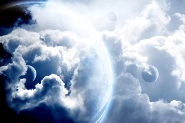 Céu Fantástico Com Cumulonimbus Nuvens Brancas Planetas Renderização Elementos Desta — Fotografia de Stock