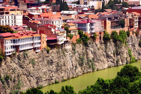 Gamla Traditionella Hus Över Kura Floden Mtkvari Tbilisi Georgien — Stockfoto