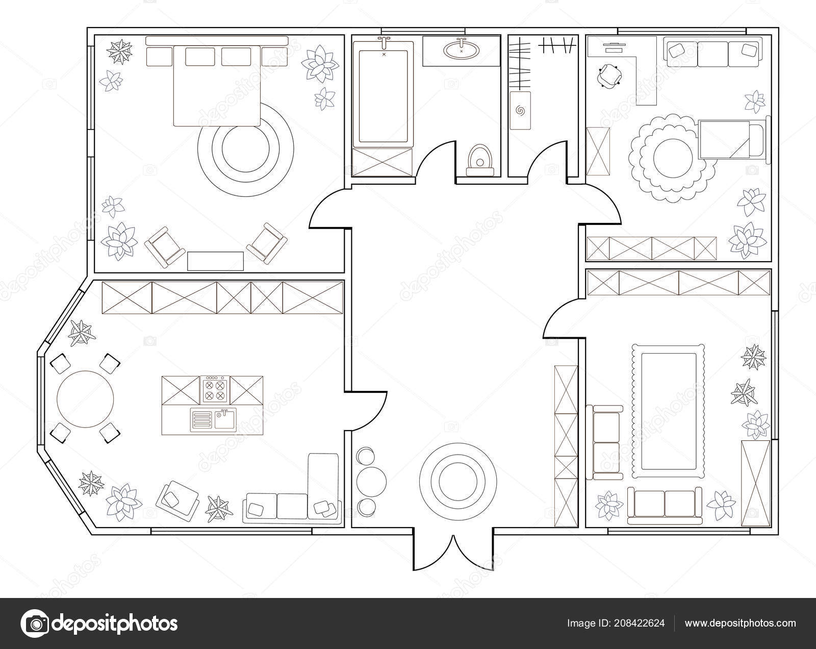 Abstract Vector Plan Two Bedroom Apartment Kitchen Bathroom
