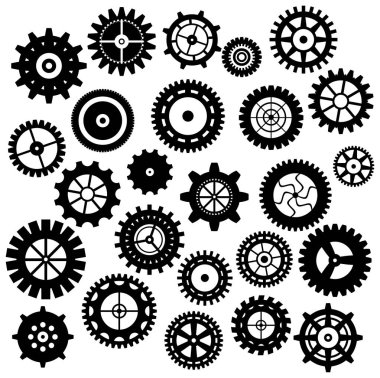 Retro dişli simgesini topluluğu. Vektör vintage iletim cogwheels ve dişliler. Endüstriyel, teknik, mekanik ve steampunk tasarım için kullanılabilir. Eps8 