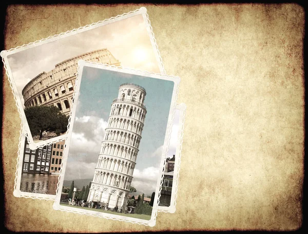Retro Cestovní Pozadí Starý Papír Textury Retro Fotografií Evropské Památky — Stock fotografie