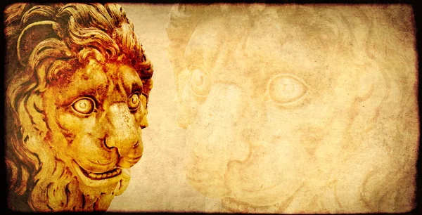 Background Grunge Paper Texture Yellow Color Ancient Stone Figure Lion — Stock Photo, Image