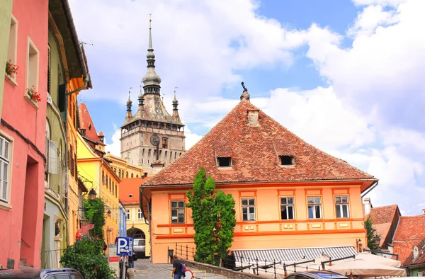 Medieval Houses Clock Tower Fortress Sighisoara City Place Birth Vlad — Stock Photo, Image