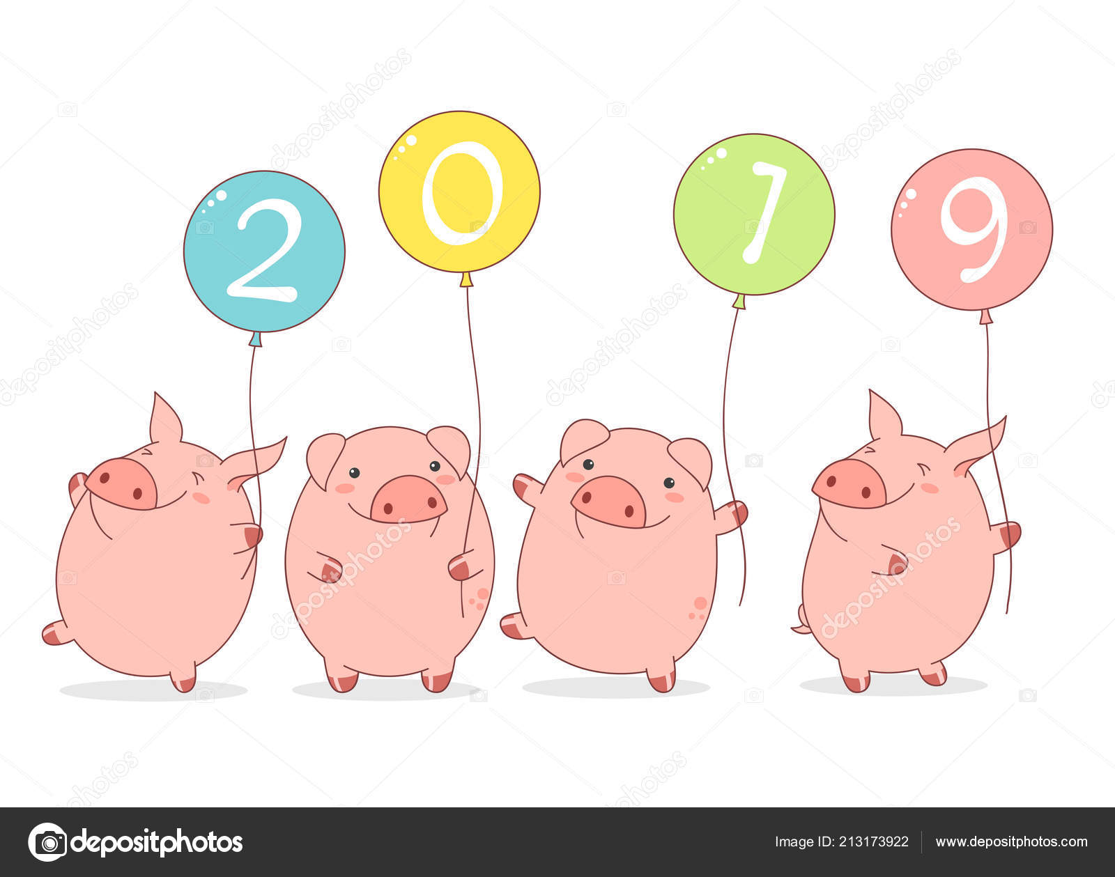 Happy Chinese New Year 2019 Year Pig Four Cute Pigs Stock Vector