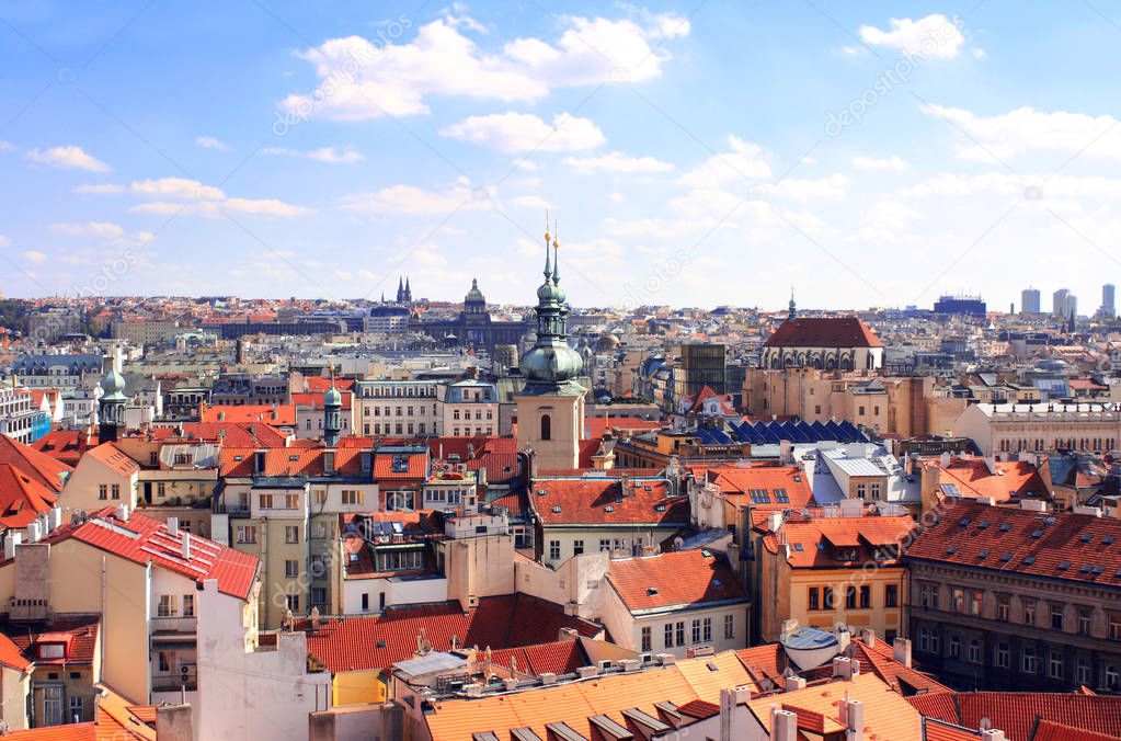 Old houses on Old Town Square, Prague, Czech republic. View from Tower with astronomical clock