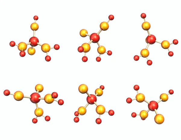 Zbiór Modeli Abstrakcyjnej Struktury Molekularnej Widok Różnych Stron Odizolowany Białym — Zdjęcie stockowe