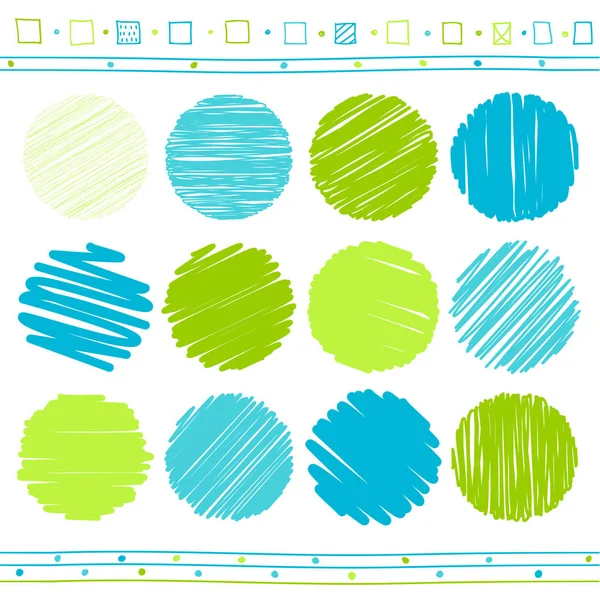 Vector Collection Retro Scribbled Circular Lines Hand Drawn Style Green — Stock Vector