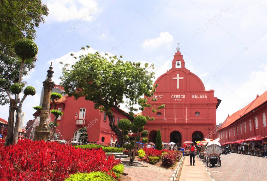 Facade of protestant Christ Church on Dutch square, Malacca, Malaysia. UNESCO world heritage site