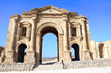 Zafer Arch Hadrian'ın Jerash (Gerasa), antik Roma başkenti ve en büyük şehir: Jerash Governorate, Jordan. UNESCO Dünya Miras Listesi
