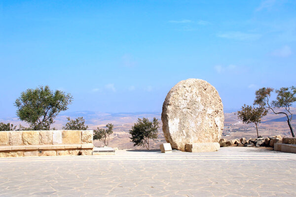 Abu Badd, door to the Byzantine Monastery, Mount Nebo (also know as Mountain of Moses, place where Moses was saw all the Promised Land), Jordan 
