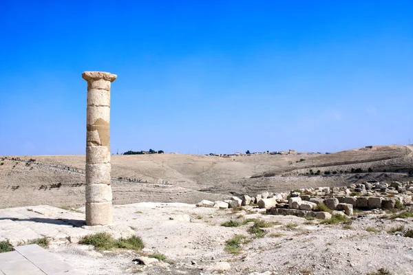 Columna Ruinas Del Palacio Fortificado Del Rey Herodes Machaeros Mukawir — Foto de Stock