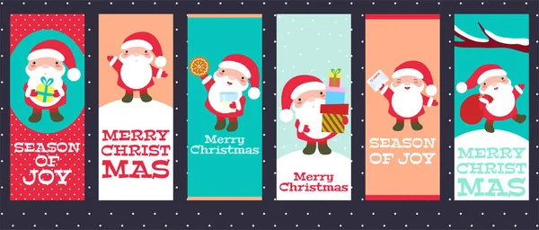 一套垂直的圣诞节横幅 海报与可爱的圣诞老人条款有不同的情绪和情况 带着礼物 圣诞海报和贴纸 Eps8 — 图库矢量图片