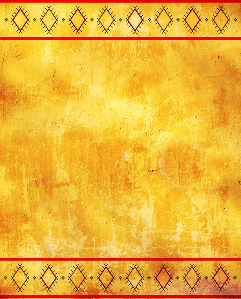 Fondo Grunge Con Ornamentos Étnicos Textura Estuco Color Ocre Plantilla —  Fotos de Stock