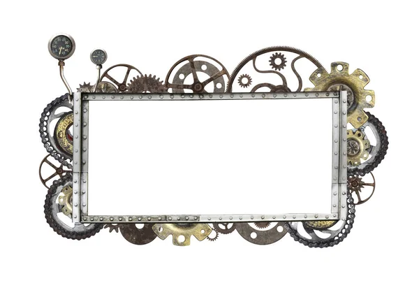 Metalen Frame Met Vintage Machine Versnellingen Tandrad Geïsoleerd Een Witte — Stockfoto