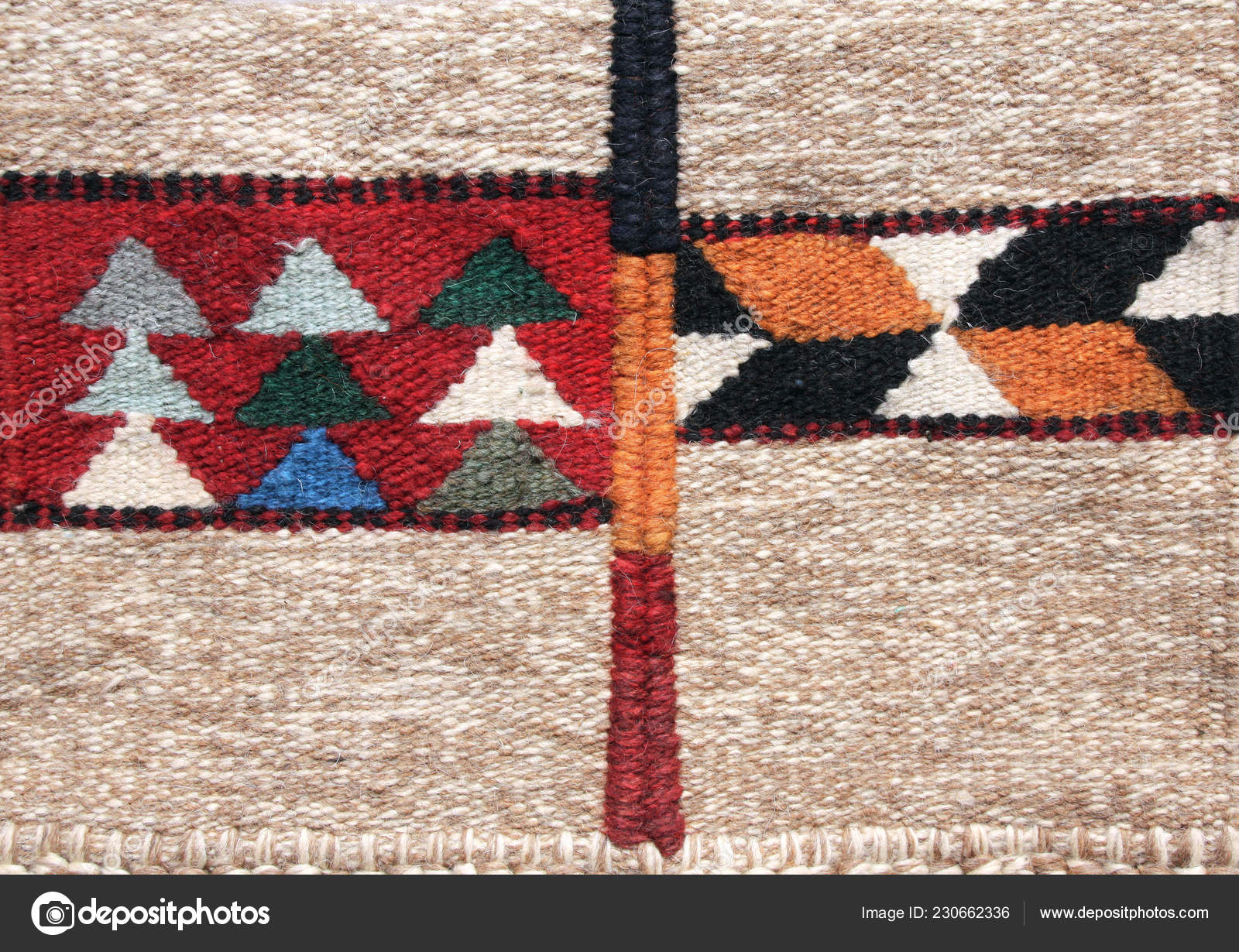 Texture Traditional Jordanian Wool Carpet Geometric Pattern Jordan