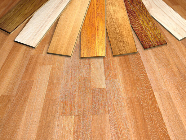 New  parquet planks of different colors with different wood species on wooden floor. 3d render