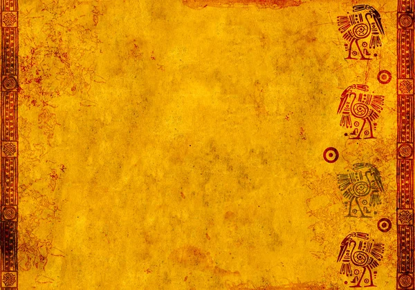 Horizontal Background Grunge Paper Texture American Indian Traditional Patterns Heron — Stock Photo, Image