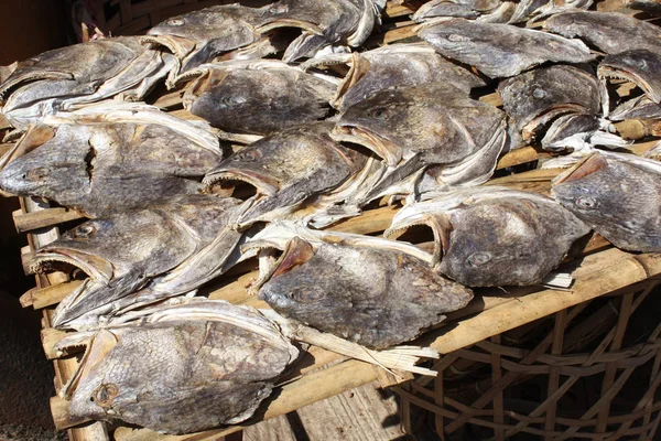 Teste Pesce Essiccate Sul Mercato Mattutino Yangon Myanmar — Foto Stock