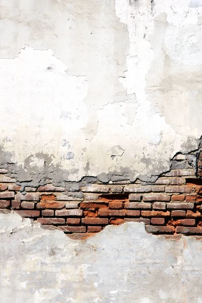 Eski Tuğla Duvar Desenli Grunge Arkaplan Beyaz Renkli Çatlamış Sıva — Stok fotoğraf