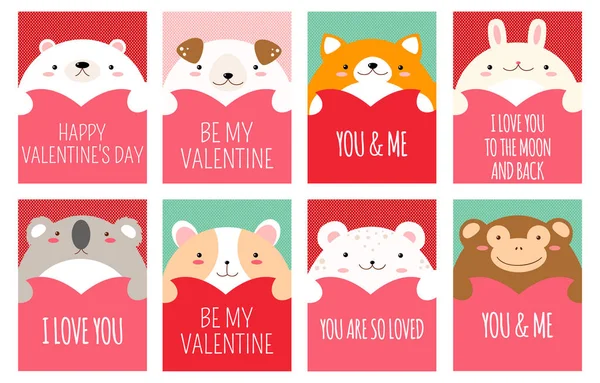 Valentine Banner San Valentín Fondo Volante Cartel Con Animales Lindos — Vector de stock