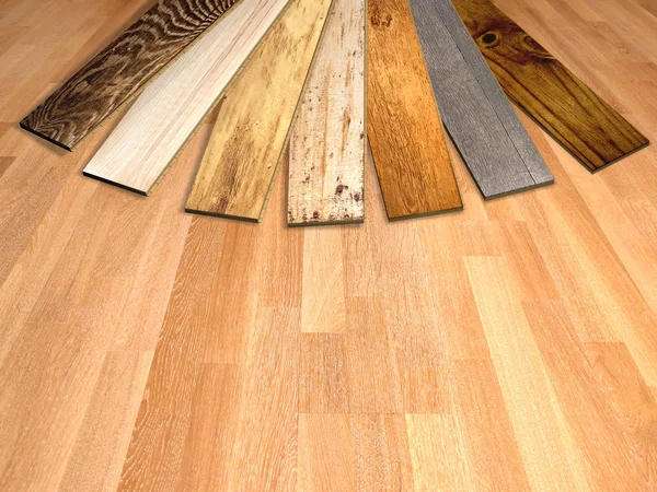 Neue Parkettdielen Verschiedenen Farben Mit Verschiedenen Holzarten Auf Holzboden Darstellung — Stockfoto