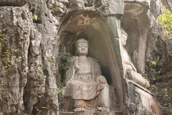 Estátua Pedra Antiga Buda Caverna Parque Perto Big Wild Goose — Fotografia de Stock