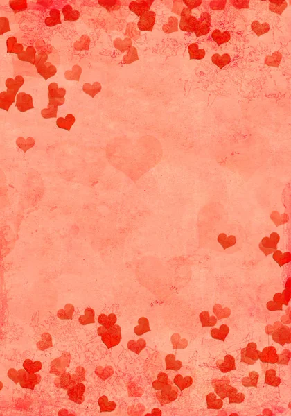 Fondo San Valentín Grunge Decorativo Con Corazones Textura Papel Viejo —  Fotos de Stock