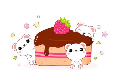 Güzel kutup ayıları meyve pasta bir parça ile