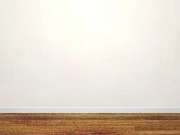 Lege gepleisterde muur van witte kleur en nieuwe parketvloer — Stockfoto