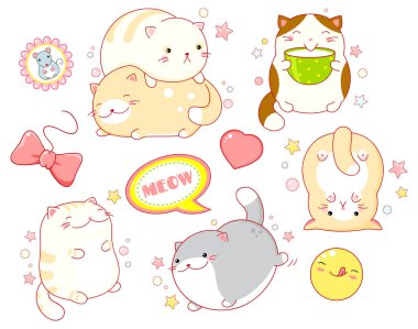 Sevimli kediler kawaii tarzı dizi