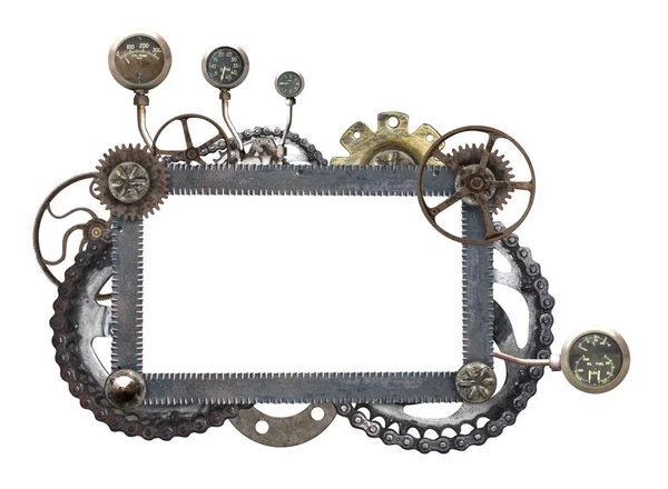 Cadre métallique avec engrenages mécaniques vintage et roue dentée — Photo