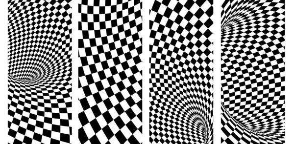 Set of banners with geometric checkered pattern