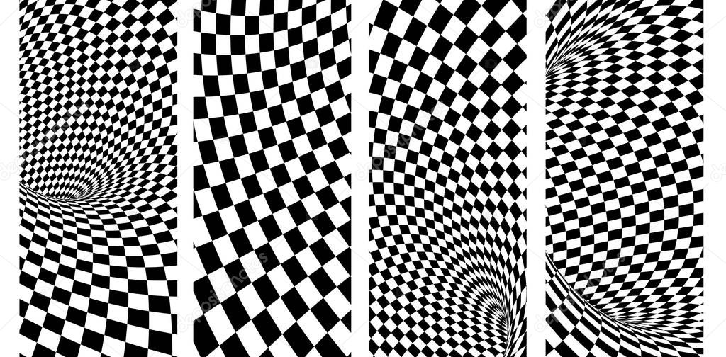 Set of banners with geometric checkered pattern