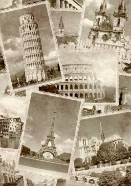 Vintage seyahat arka plan Avrupa Simgesel Yapı retro fotoğrafları